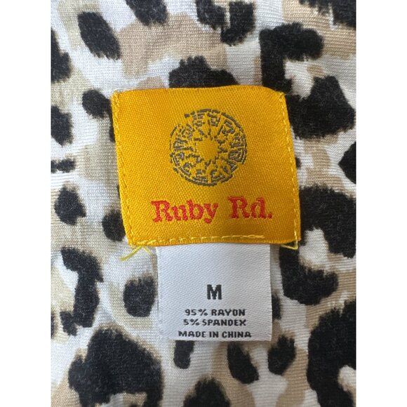 Ruby Rd Leopard Animal Print Tunic Top Studded Neckline 3/4 Sleeves Womens M - Picture 4 of 6
